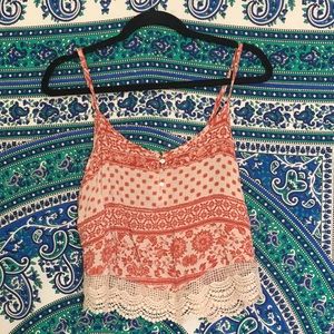 cream and red/orange tribal tank